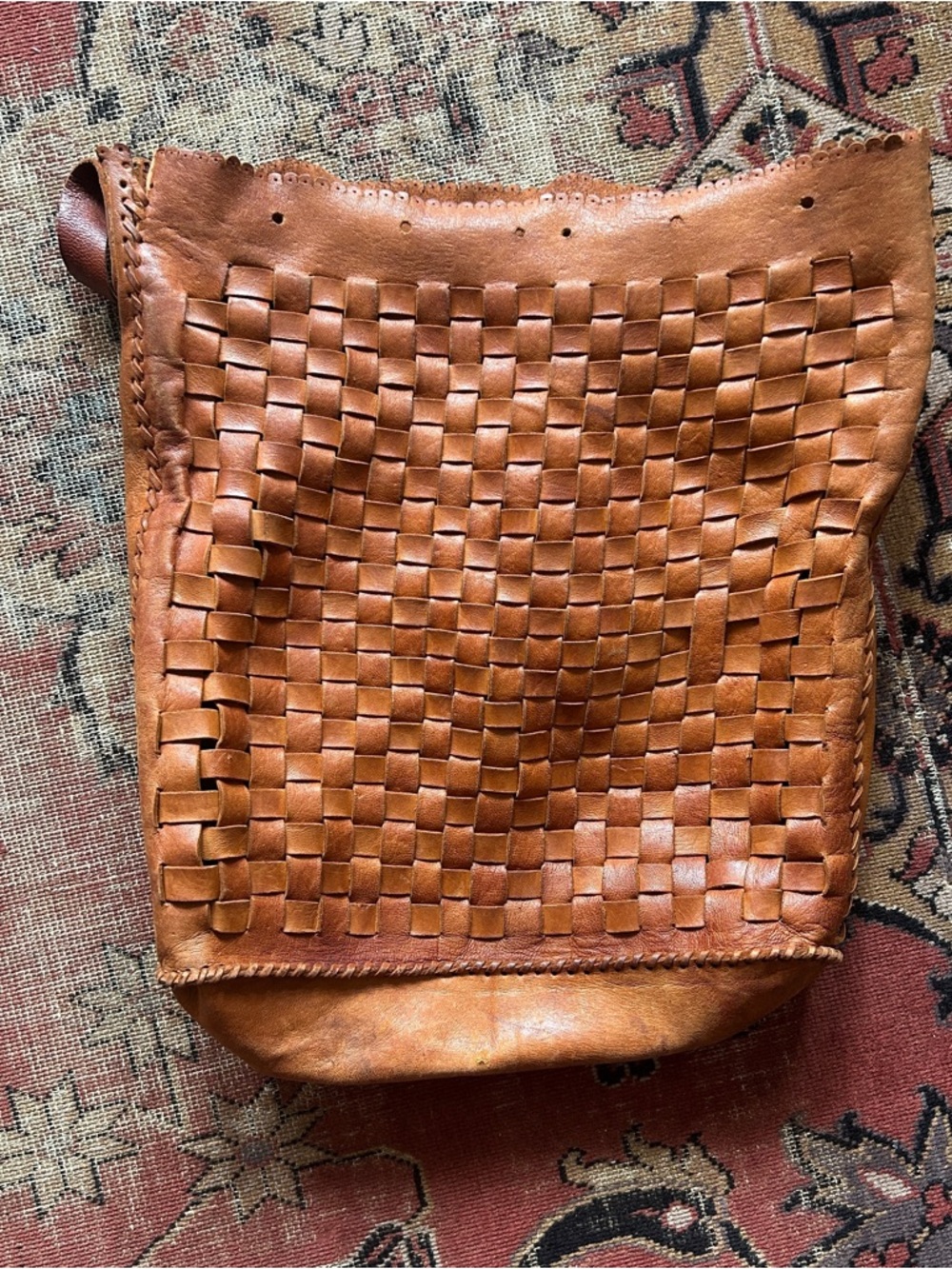 Vintage 70’s Handwoven Leather Bucket Bag